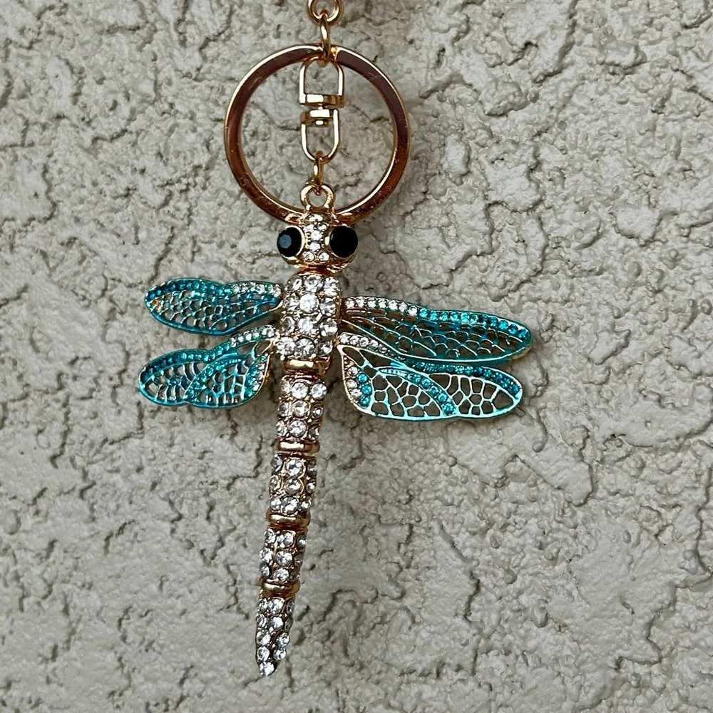 Sparkling Teal & Gold Dragonfly Keychain/Bag Charm